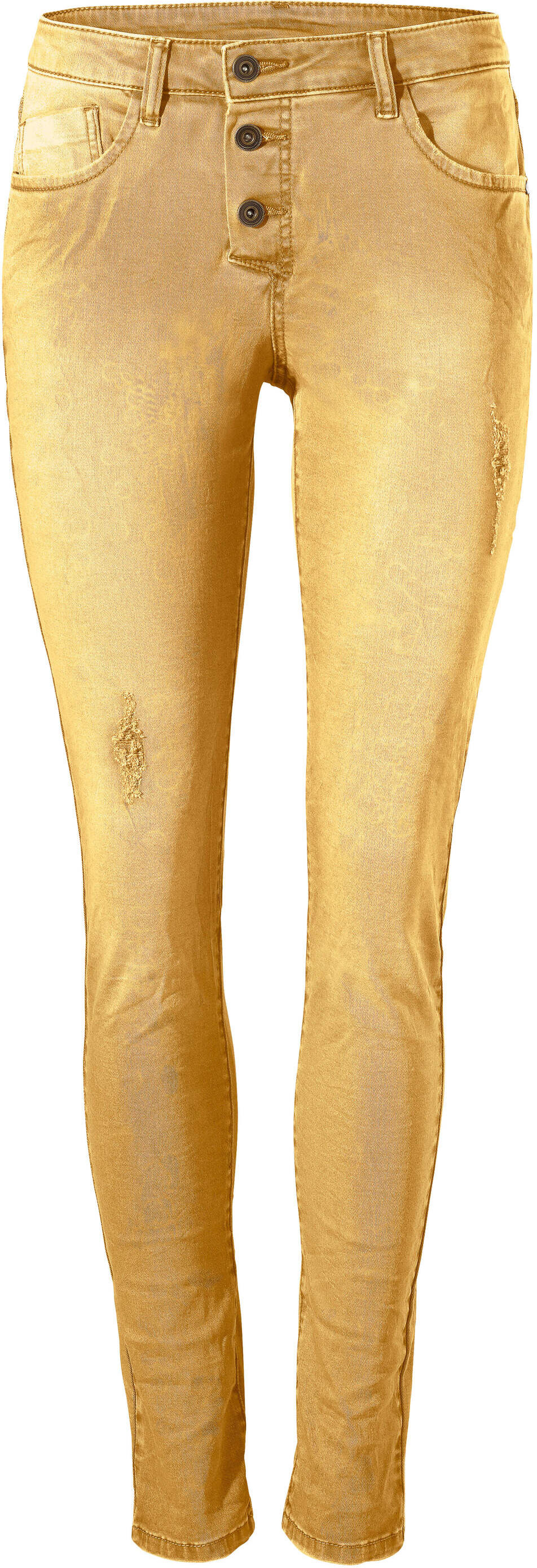 Boyfriend-Hose HEINE "Boyfriend Hose Boyfriend-Hose im modischen Used-Look", Damen, Gr. 20, K-Gr, gelb (mais), Modisch, comfort fit, Hosen Boyfriend-Hose