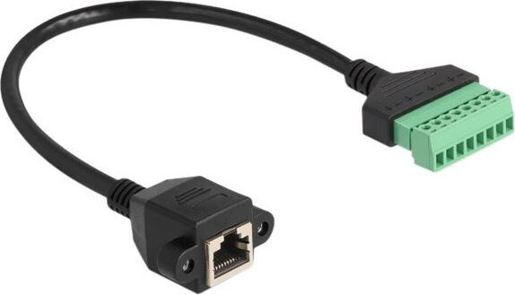 Delock RJ45 Cat.6 adapter van RJ45-connector naar klemmenblok voor inbouw, 30 cm, zwart/groen