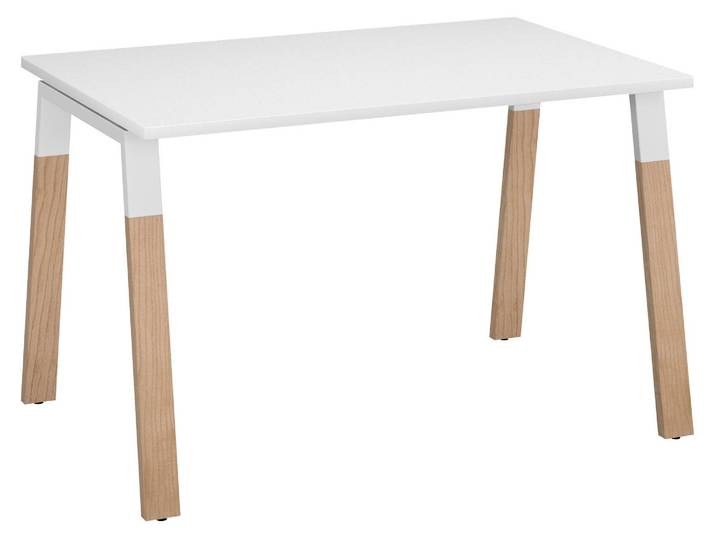 Bureau droit ECLA blanc L 120 x P 80 cm piètement métal et bois finition blanc - - Bruneau