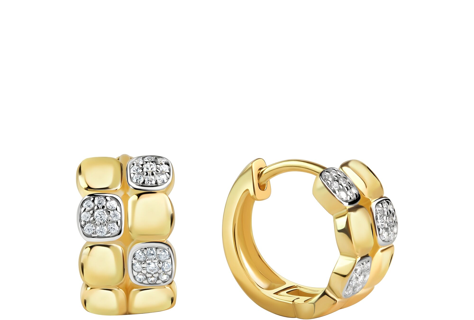 Paar Creolen FIRETTI "Schmuck Geschenk Silber 925 Ohrschmuck Ohrringe Vierecke bicolor", gold (gelbgoldfarben, silberfarben, kristallweiß, kristallweiß), Ohrringe, Damen, 16mm, Silber 925 (Sterlingsilber), Paar Creolen, mit Zirkonia (synth.)