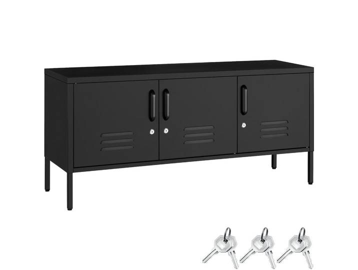 tectake Sideboard Baker, Kippschutz, höhenverstellbare Füße, schwarz, Schwarz, Metall, Beton Optik, Rechteckig, 120x55.5x37.5 cm, Wohnzimmer, TV Möbel, Lowboards, Lowboards stehend