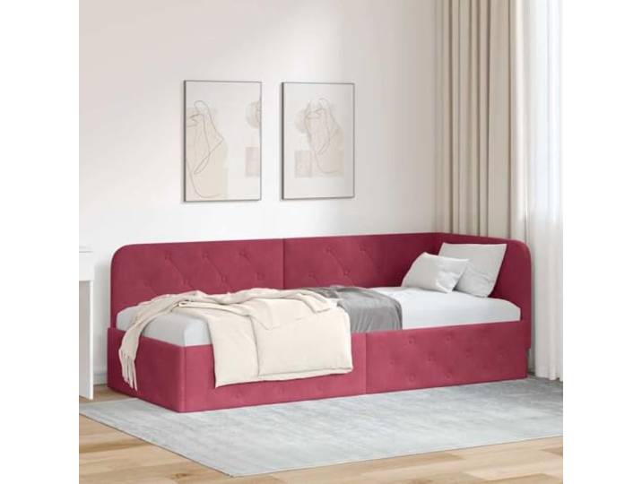 YNGBHFNOP Samt Eckdesign L Form 80 x 200 cm Rot Eckbettgestell mit Kopfteil Samt Weinfarben 80x200 cm L-Form Polsterbett mit Lattenrost als Sofa und Bett