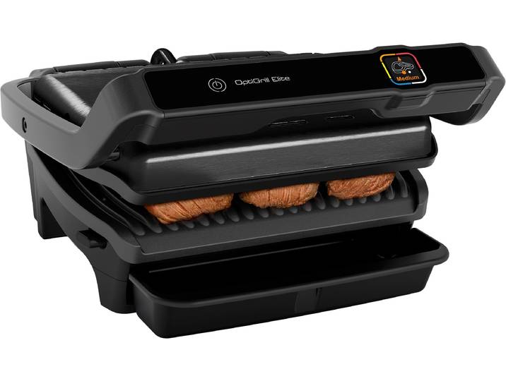 Kontaktgrill TEFAL GC7508 OptiGrill Elite , schwarz, B:36,3cm H:18cm T:34,1cm, Kontaktgrill_Standgrill_Tischgrill_Teppanyakigrill, Kontaktgrill, Grillassistent, intuitive Bedienung, 12 voreingestellte Programme
