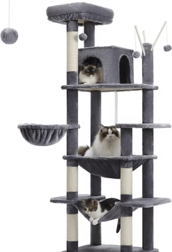 Inspire Essentials Large Cat Tree Tower For Indoor Cats With Plush Condo Perches Scratching Posts And Hideaway Caves amt0240dgy