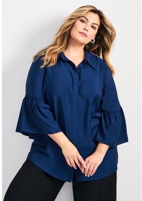 Plus Size Women's Sonia Bell Sleeve Shirt by Avenue in Navy (Size 18)