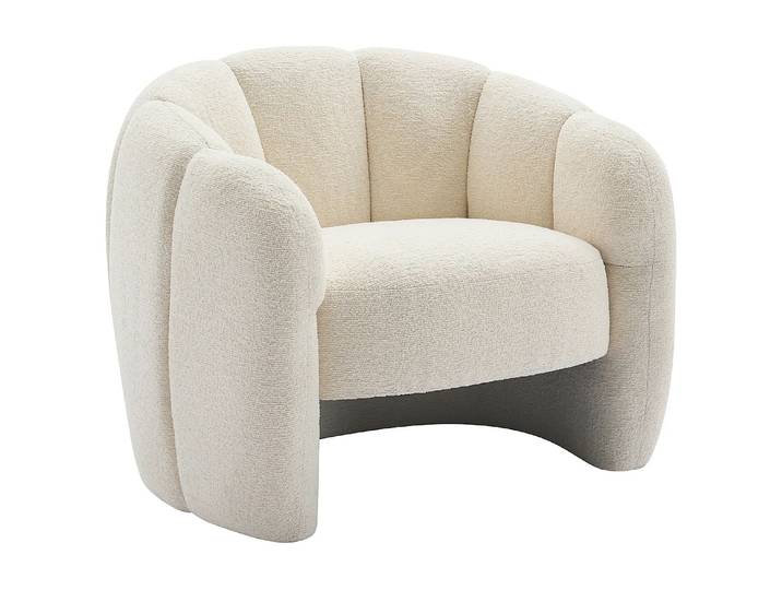 Fauteuil coquillage en tissu chenille beige DELIPO