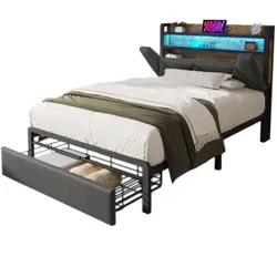 Polsterbett 90x200 cm mit Stauraum-Kopfteil und LED-Beleuchtung Grau – modernes Design mit praktischen Funktionen