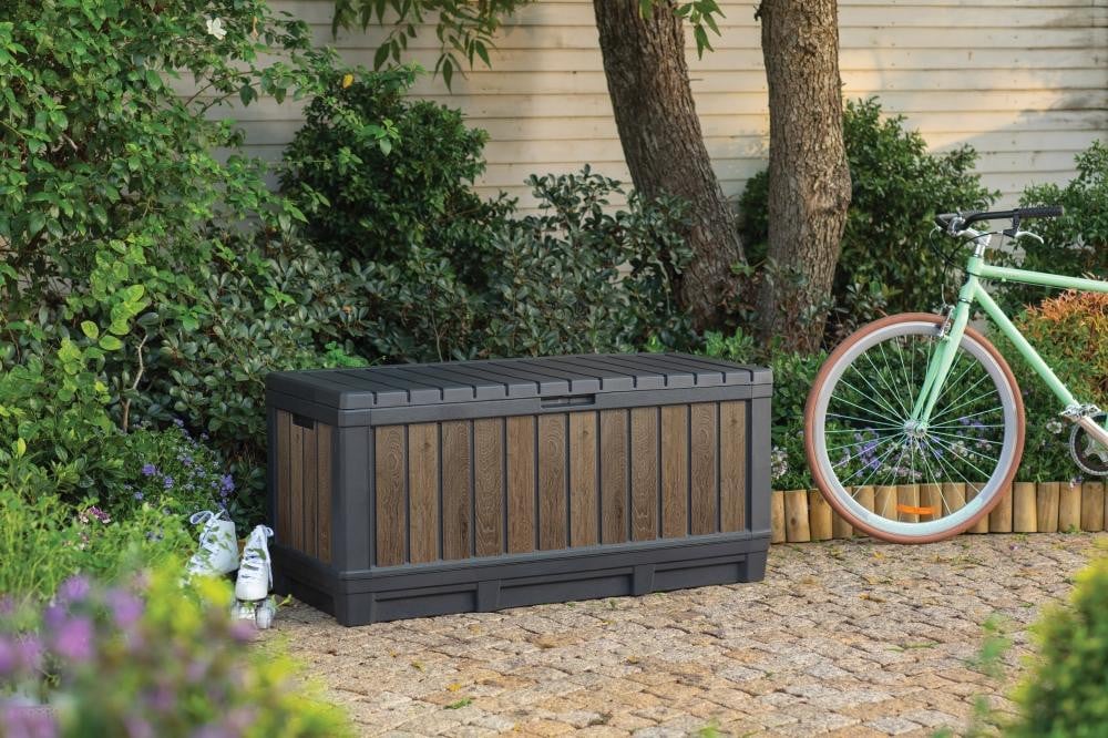 Keter Kentwood Opbergbox voor de tuin, 350 liter, walnootbruin, B/D/H: 128 x 54 x 59 cm
