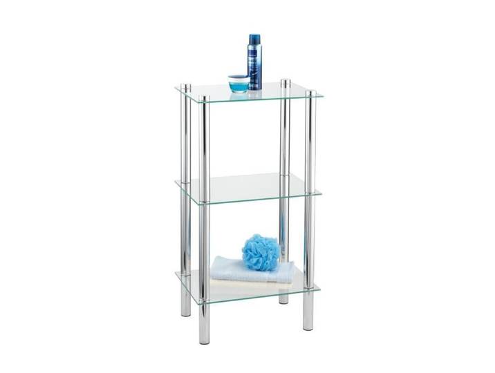 WENKO Étagère salle de bain sur pied 3 tablettes de rangement exclusive Yago Acier inox - Verre trempé 40x74x30 cm Brillant