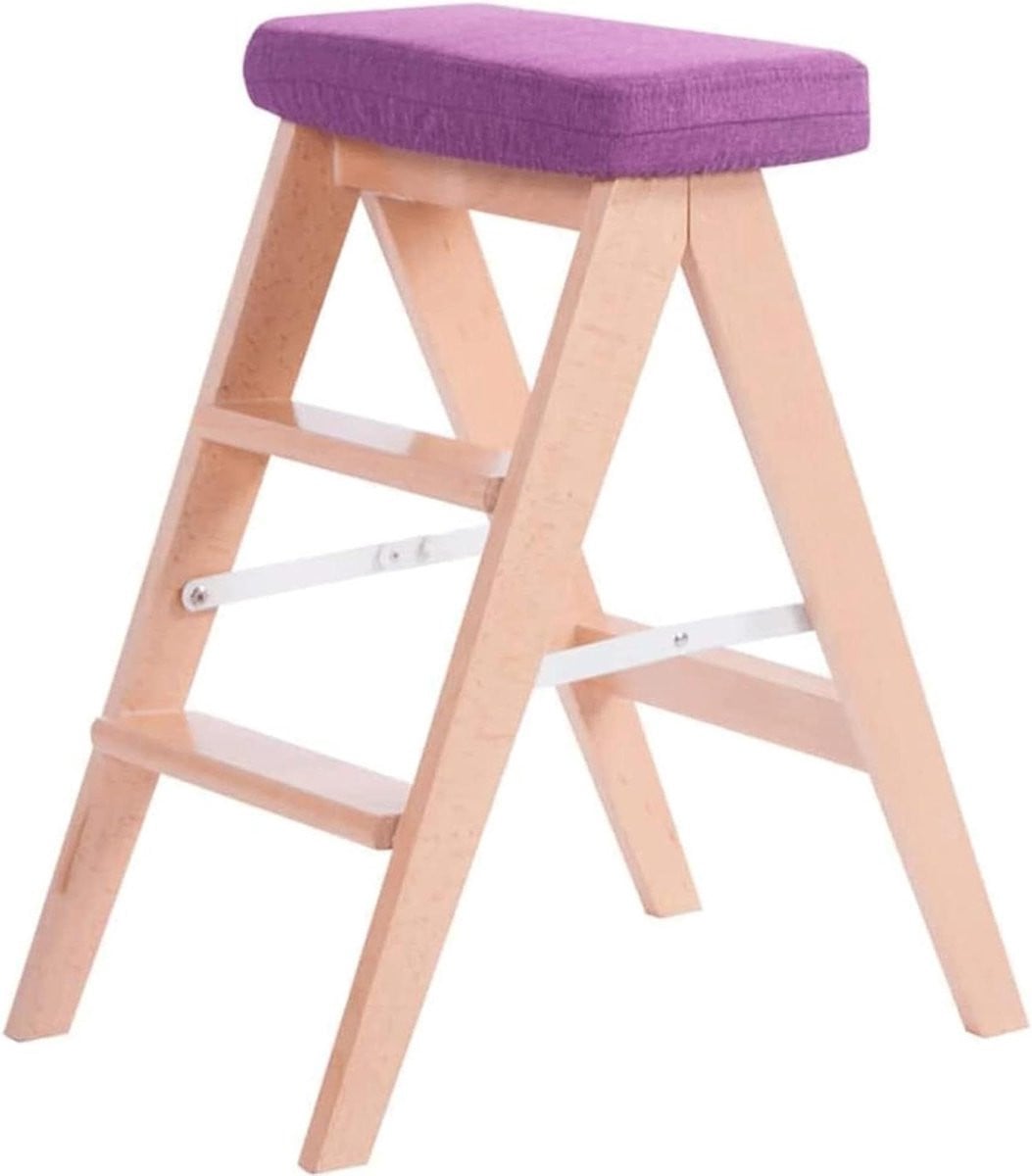 Houten Ladder Plantenstandaard - Opvouwbare Kruk - Paars - Hoogte: 69 cm