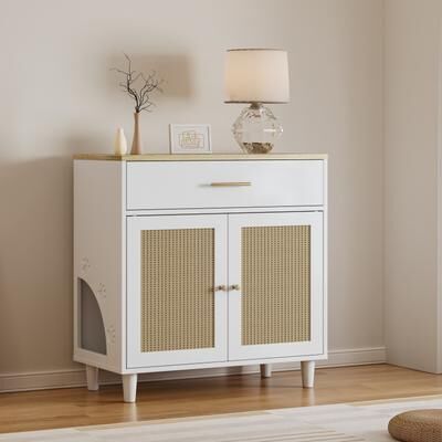 Ostweer White Storage Cabinet Wooden Pet House Sideboard Cabinet