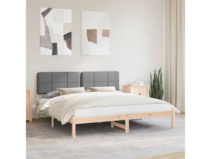 Gepolstertes Kopfteil Modernes Design Massivholz Kiefer Hellgrau 180 x 200 Bettgestell mit gepolstertem Kopfteil Hellgrau 180 x 200 cm Massivholz Kiefer Lattenrost Modernes Design