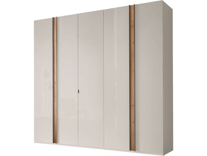 Drehtürenschrank, Floatglas & Holzwerkstoff, Beige, 246,3×216×58 cm, Mit LED-Beleuchtung & Türdämpfung, Wiemann Lagos