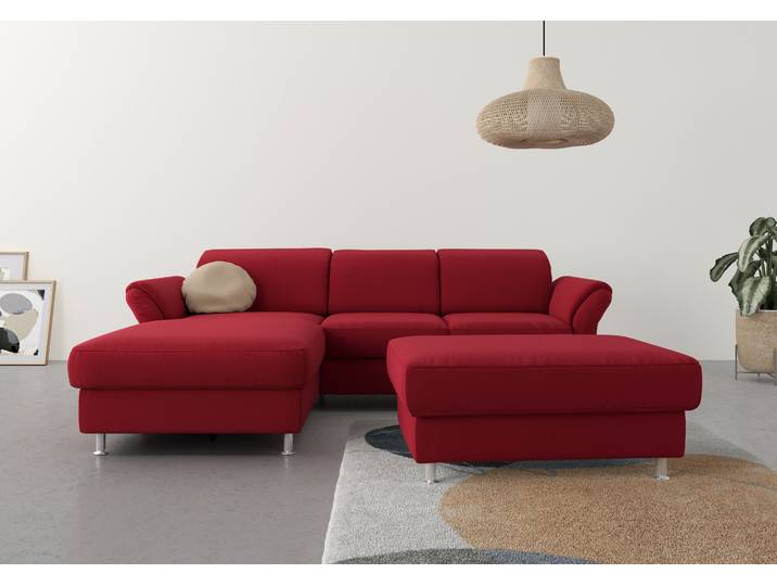 Ecksofa, Webstoff, Rot, 250×185 cm, Recamiere Links, Mit Kopf- & Armteilverstellung, Sit & More