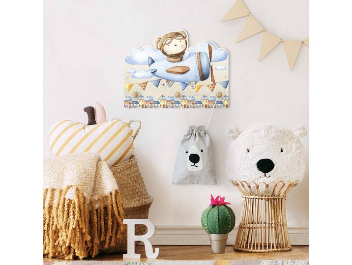 Patère enfants Ourson pilote 40 x 30 x 1cm Multicolore