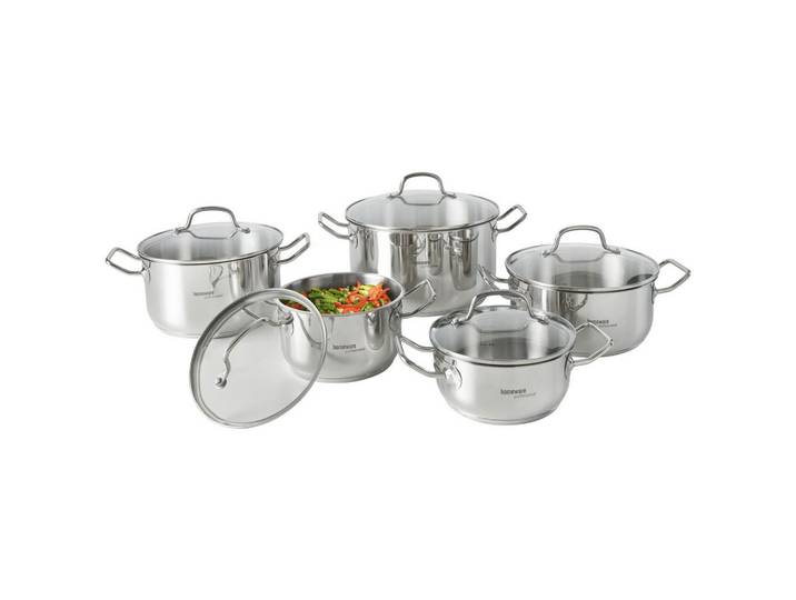 Homeware Profession. Kochtopfset, Edelstahlfarben, Metall, 5-teilig, 16 cm,20 cm, 1.9 l,3.5 l,6.0 l,1.5 l,2.9 l, zylindrisch, Lfgb, rostfrei, Kochgeschirr, Töpfe, Topfsets