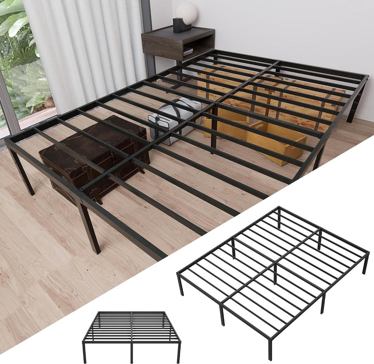 Metalen Bedframe Mat Zwart 140x200 cm