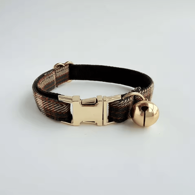 Inspire Curations Personalized Tweed Check Cat Collar With Pearl Charm & Detachable Bell black l