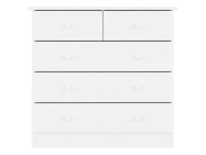 Commode en bois massif de pin - WIENS - 77x35x73 cm - Blanc - 5 tiroirs - Facile à entretenir - Boutons en bois