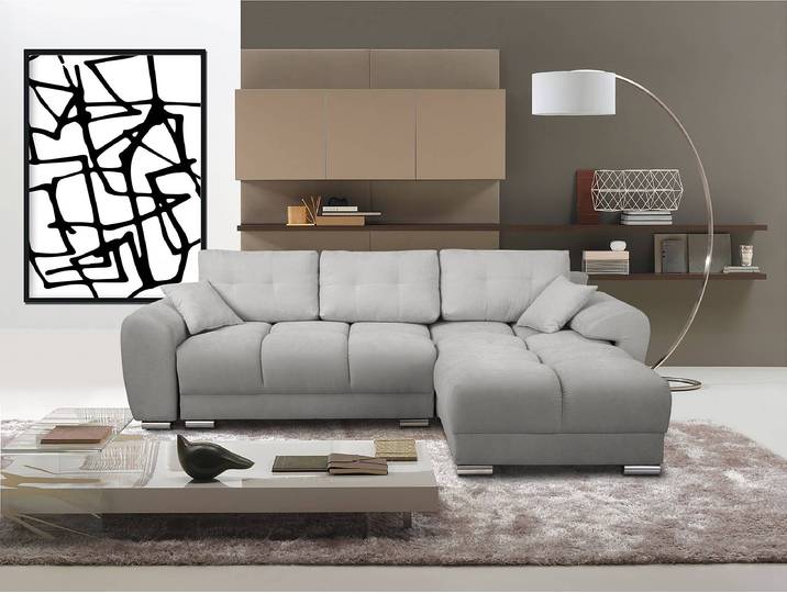 Ecksofa Alport Grau Microfaser Enza 256 x 84 x 172cm Longchair beidseitig montierbar mit Schlaffunktion Modern