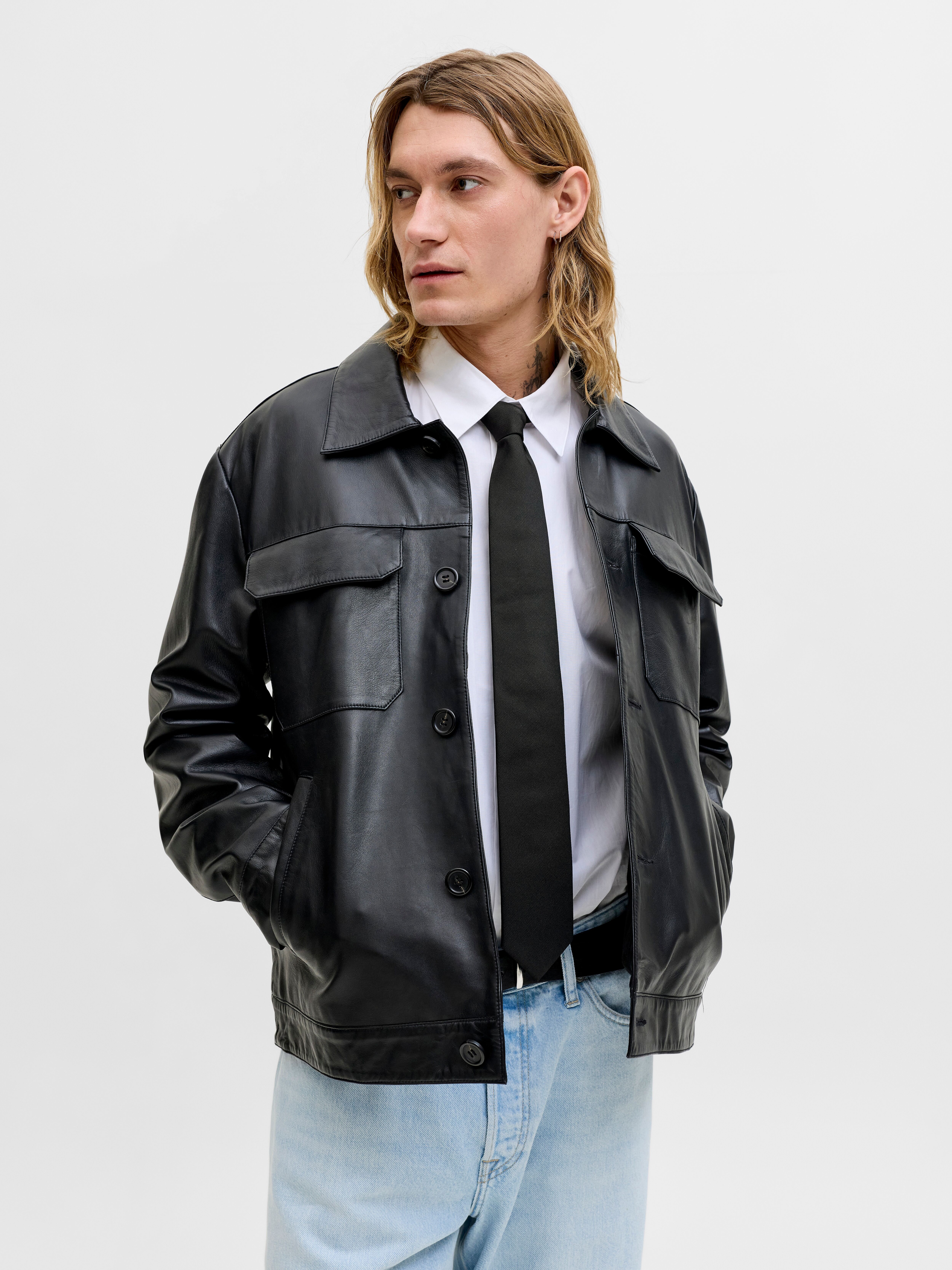 Krawatte JACK & JONES "JACSOLID STRUCTURED TIE SN", Herren, schwarz, Web, Kunstfaser, unifarben, Krawatten Krawatte, Kunstfaser schwarz Einheitsgröße