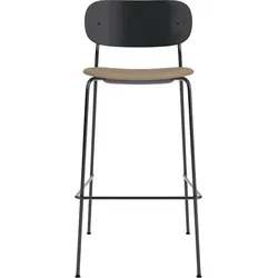 Co Barhocker 78,5 cm, schwarz, mit gepolstertem Ledersitz, beige