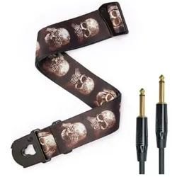 Planet Waves Gitarrengurt Skulls mit Klinkenkabel, Gitarre Zubehör, Schwarz