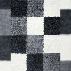 Teppich Wohnzimmer Hochflor Karo Weich Flauschig Waschbar Strapazierfähig Schlafzimmer OEKO-TEX Schwarz 60x110 cm – RHEIN von Kadima Design