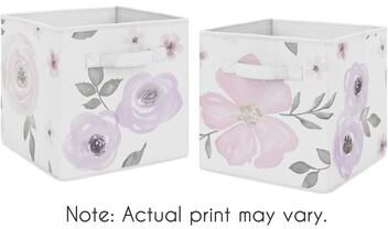 Sweet Jojo Designs Lavender Purple, Pink, Grey and White Watercolor Floral Collection Storage Bins