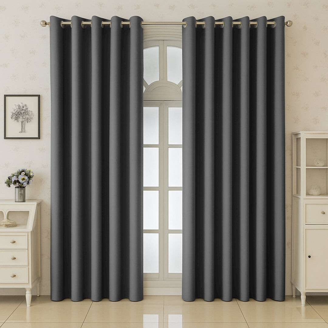 Aspire Homeware 100% Polyester Room Darkening Blackout Eyelet Curtains (Set Of 2) Dark Grey 168cm Width x 228cm Drop