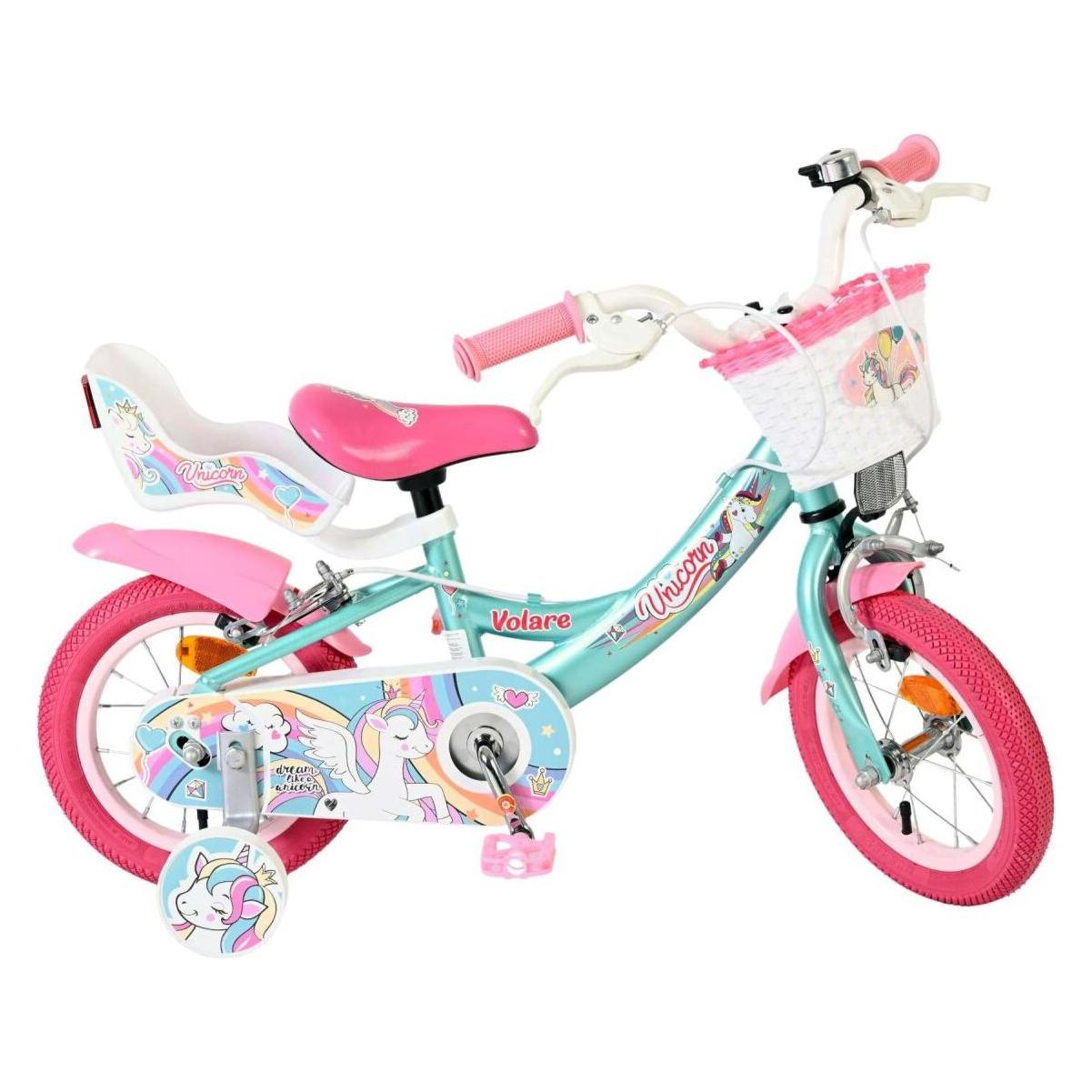Volare Unicorn Kinderfahrrad Mädchen 12 Zoll Grün mit zwei Handbremsen und Einhorn-Design (12") (71801742)