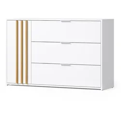 KOMMODE TOREN 125/79,5/35cm mit 3 Schubladen 1 Türen Weiß