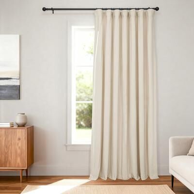 Exclusive Fabrics Signature Extra Wide Ivory Velvet Blackout Curtain (1 Panel) - Luxurious Blackout Drapery for Elegant Décor