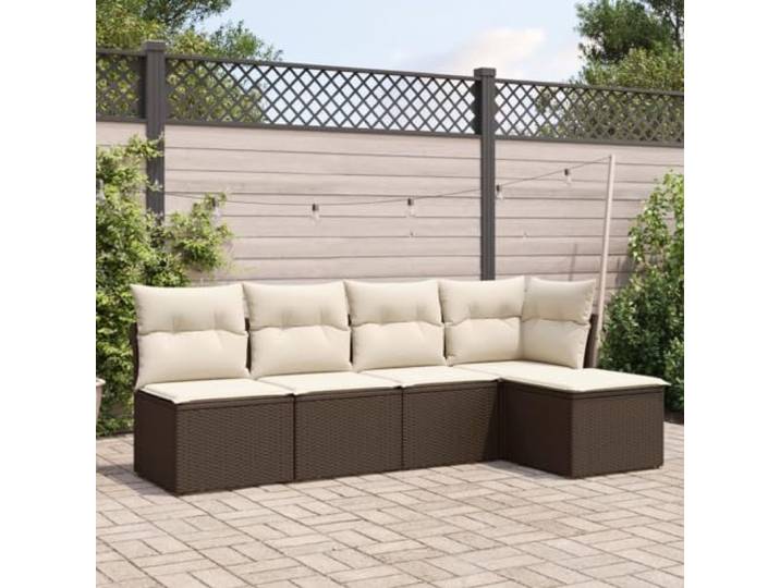 WDGJJFECNMUEHI Résine tressée imperméable Ensemble canapé 5 pièces Marron Salon de jardin avec coussins 5 pieces marron resine tressee extensible modulaire canape exterieur ensemble patio terrasse