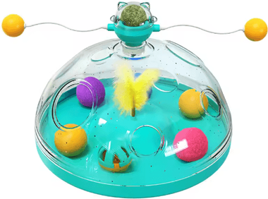 Inspire Picks Interactive Cat Puzzle Toy Spinning Track Balls & Feather Teaser Brain Game For Kittens turquoise