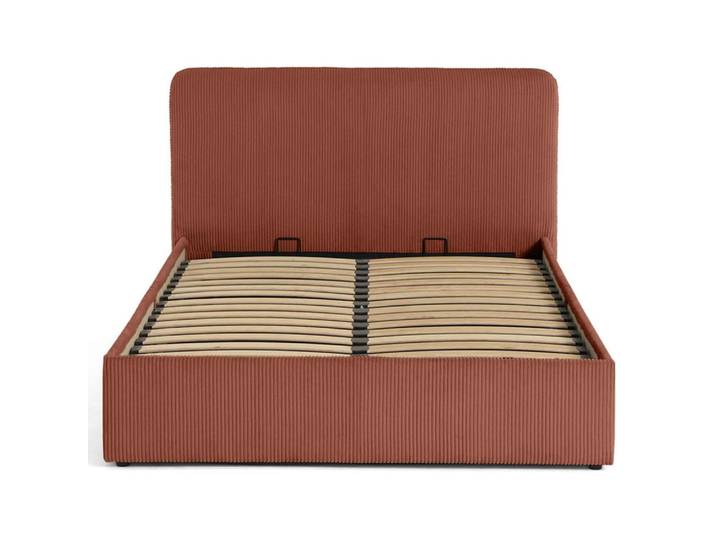 Lit coffre queen size 160x200 en velours côtelé terracotta