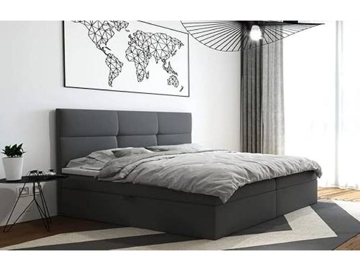 TRADA Boxspringbett 180x200 cm, TOP mit Bonallmatratze, Dunkelgrau Modern Bett mit elegant gestepptes Kopfteil und Bettkasten