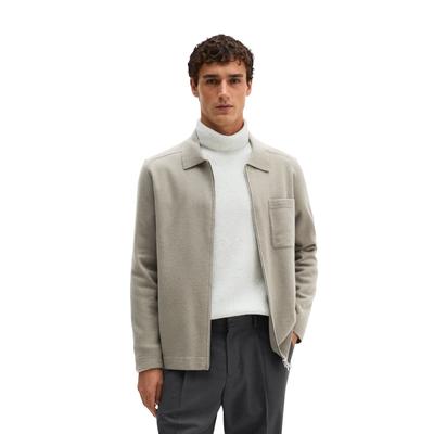 Cardigan MARC O'POLO "in kompakter Boiled Wool Optik", Herren, Gr. M, driftwood haze, Obermaterial: 88% Schurwolle, 12% Polyamid, unifarben, regular fit, Manschette, Strickjacken
