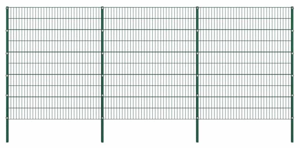 Zaunfeld mit Eisenpfosten, 522 x 200 cm, grün