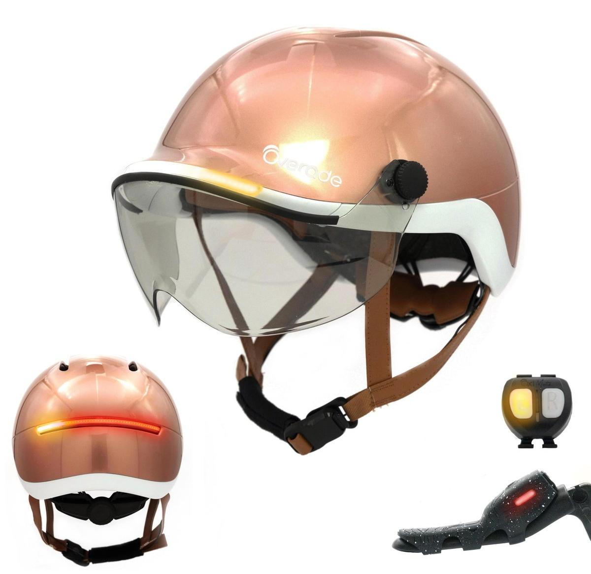 Fahrradhelm Motorradhelm Roller-Helm - Eine Größe 55-61 cm - Mit Beleuchtung und Visier - LED-Blinker und Bremslicht