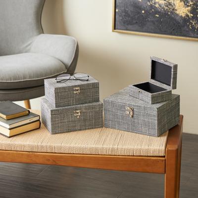 ARCILLA ELEMENTAL Black Fabric Handmade Storage Decorative Box with Silver Latches (Set of 4)