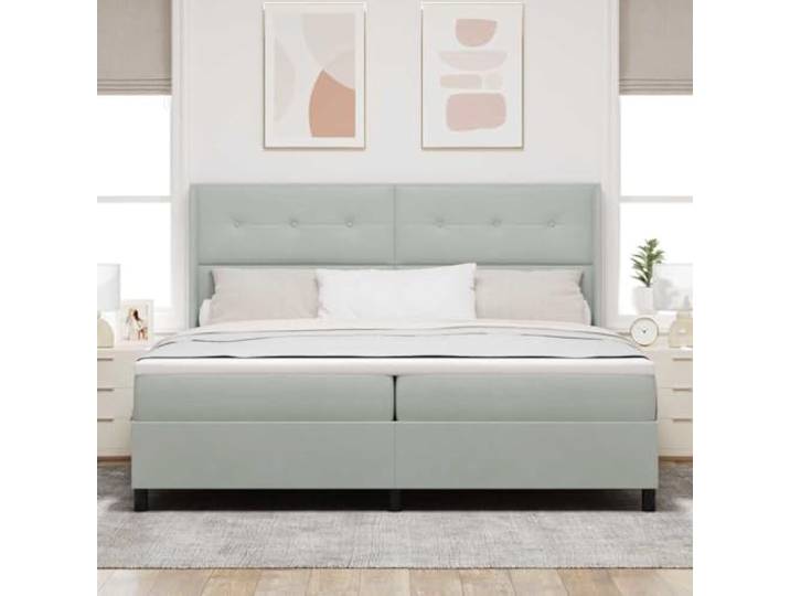 KTHLBRH Boxspringbett hellgrau 200x200 cm Samt Verstellbares Kopfteil, Taschenfederkernmatratze, Holzgestell, freistehend