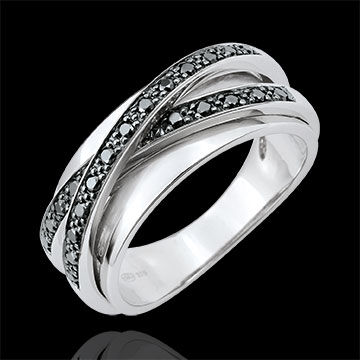 Edenly Ring Saturn Spiegel - WeiÃŸgold und schwarze Diamanten - 23 Diamanten -