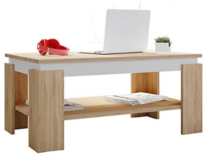 VCM Houten bijzettafel Salontafel Sofa-tafel Woonkamertafel Rolas Houten bijzettafel Salontafel Sofa-tafel Woonkamertafel Rolas Sonoma eik/wit