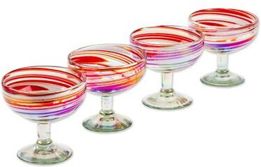 NOVICA Artisan Handblown Recycled Cocktail Glasses Red Drinkware Tableware Party 'Trendy Enchantment'(Set Of 4)
