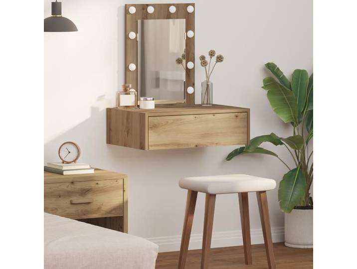 Coiffeuse murale moderne - vidaxl - Lumières LED intégrées - Chêne artisanal - 60x40x70 cm - Grand tiroir