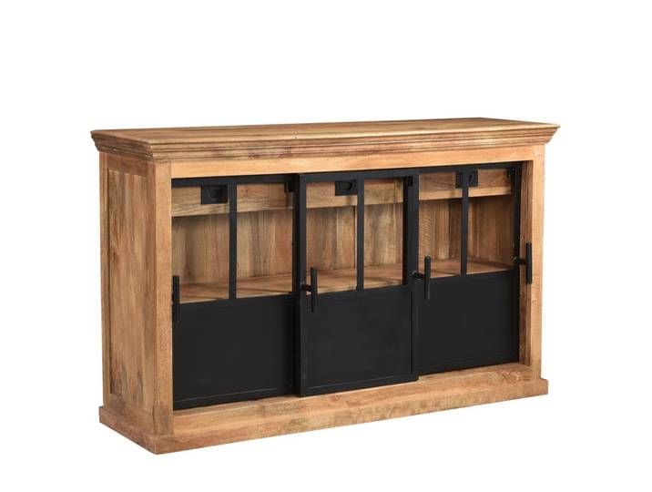 Sideboard Industrial Style HOXT Schiebetüren massiv Mangoholz & Eisen