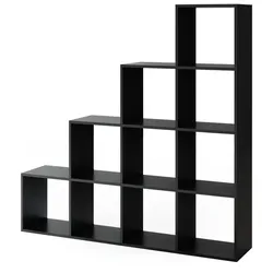 VICCO Treppenregal 10 Fächer Schwarz - Raumteiler Stufenregal Bücherregal