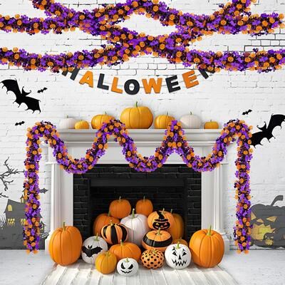 Retailers Go Halloween Tinsel Garland, Purple Tinsel Garland, Pumpkin Bat Halloween Decoration, Indoor Outdoor Garden Party Porch 3 Pcs