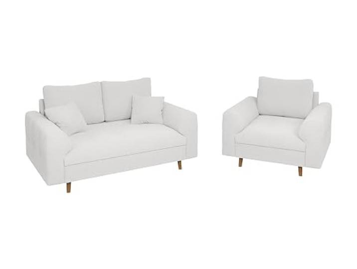 S-Style Möbel Set Sofa 2 Sitzer Sessel Couch 2 Stück Massivholzfüße Braun Freistehend Boucle Stoff Kratzfest Freistehend Erik Weiß
